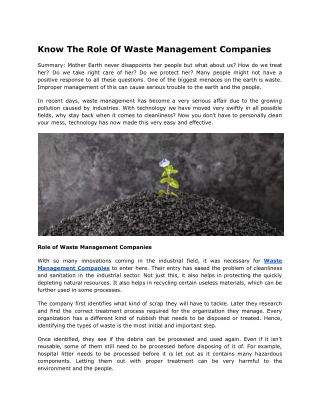 Know The Role Of Waste Management Companies