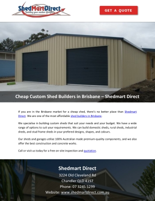 Cheap Custom Shed Builders in Brisbane – Shedmart Direct