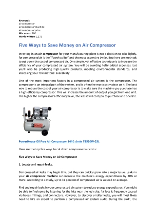 Five Ways to Save Money on Air Compressor