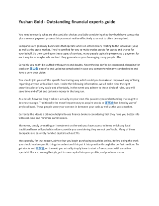 Yushan Gold - Outstanding financial experts guide
