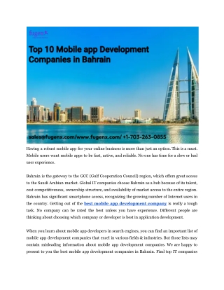 Top 10 Mobile App Development Companies in Bahrain