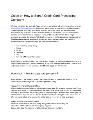 Guide on How to Start A Credit Card Processing Company
