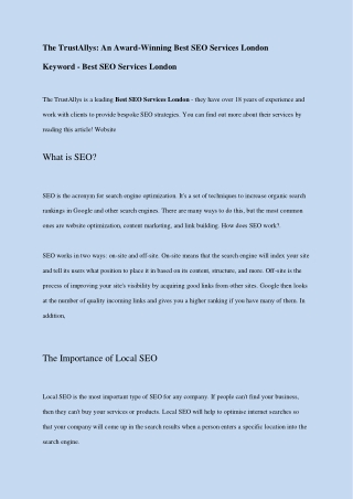 The TrustAllys_ An Award-Winning Best SEO Services London