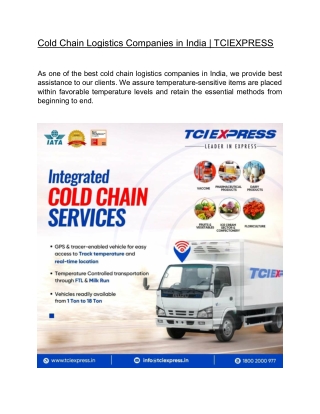 Cold Chain Logistics Companies in India  | TCIEXPRESS