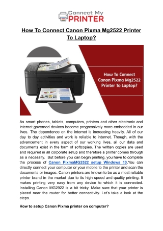 How To Connect Canon Pixma Mg2522 Printer To Laptop