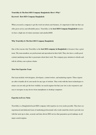 TrustAllys Is The Best SEO Company Dhaka_
