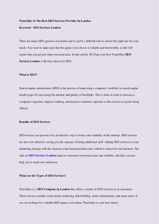 TrustAllys Is The Best SEO Services Provider In London