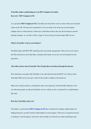 TrustAllys Makes A Global Impact As An SEO Company In UK