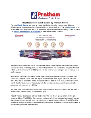 Best features of Maruti Baleno by Pratham Motors