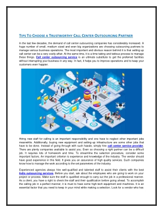 TIPS TO CHOOSE A TRUSTWORTHY CALL CENTER OUTSOURCING PARTNER