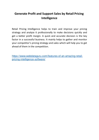 Generate Profit and Support Sales by Retail Pricing Intelligence