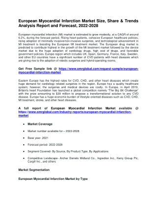 European Myocardial Infarction Market Size, Share & Trends Analysis Report and F