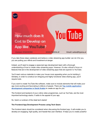 cost to develop YouTube mobile app