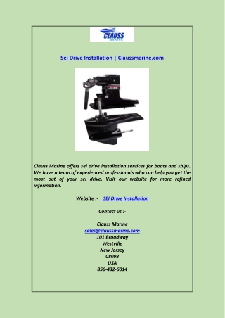 Sei Drive Installation  Claussmarine.com
