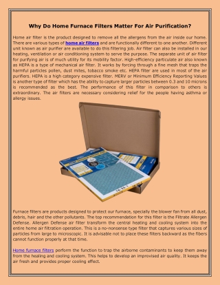 Why Do Home Furnace Filters Matter For Air Purification?