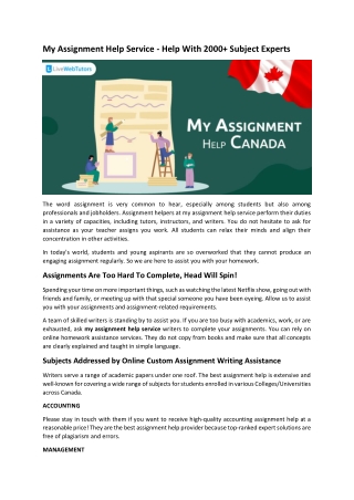 My Assignment Help Service - Help With 2000  Subject Experts