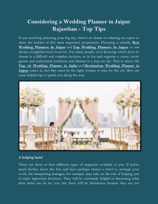 Considering a Wedding Planner in Jaipur Rajasthan - Top Tips