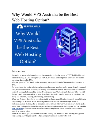 Why Would VPS Australia be the Best Web Hosting Option?