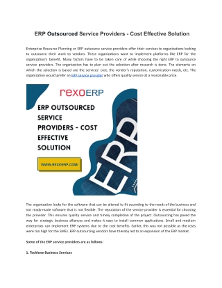 ERP Outsourced Service Providers - Cost Effective Solution