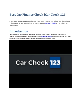 Best Car Finance Check Car Check 123