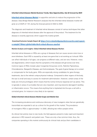 Inherited retinal diseases Market Business Trends, New Opportunities, Size & Forecast by 2029