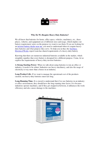 Why Do We Require Heavy Duty Batteries