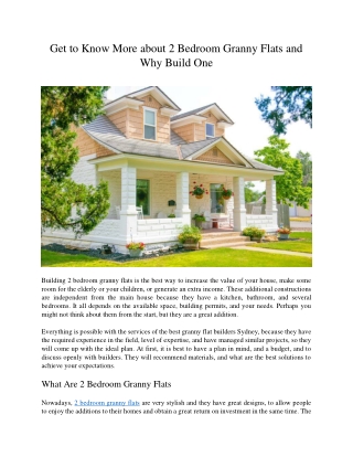 Get to Know More about 2 Bedroom Granny Flats and Why Build One