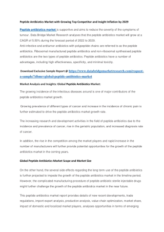 Peptide Antibiotics Market with Growing Top Competitor and Insight Inflation by 2029