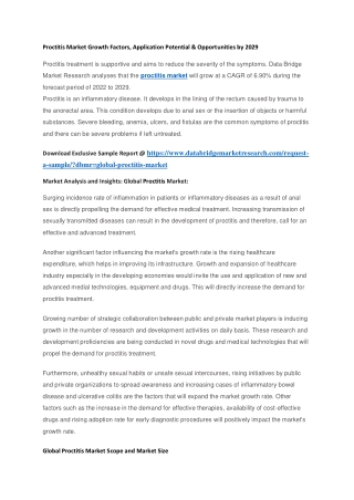 Proctitis Market Growth Factors, Application Potential & Opportunities by 2029