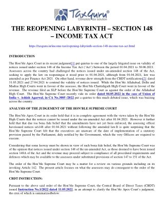 The Reopening Labyrinth – Section 148 – Income Tax Act
