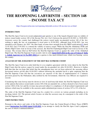The Reopening Labyrinth – Section 148 – Income Tax Act