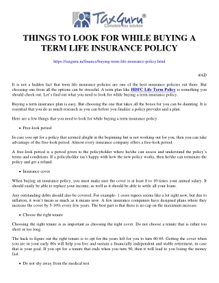 Things to Look for While Buying a Term Life Insurance Policy
