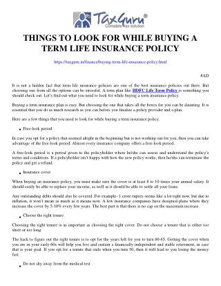 Things to Look for While Buying a Term Life Insurance Policy