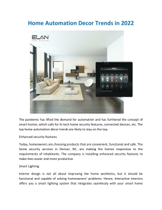 Home Automation Decor Trends in 2022