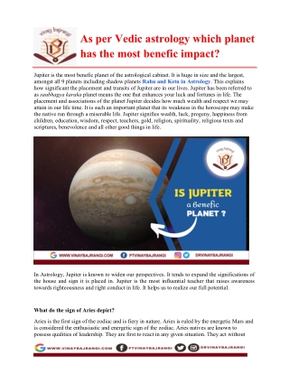 As per Vedic astrology which planet has the most benefic impact