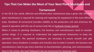 Tips That Can Make the Most of Your Next Plant Shutdown and Turnaround