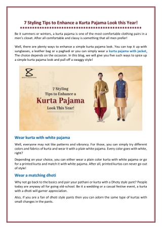 Top 7 Styling Tips to Enhance Your Kurta Pajama Look