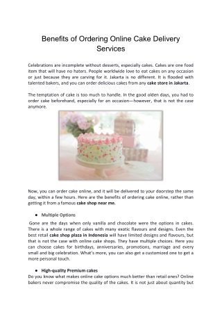 Benefits of Ordering Online Cake Delivery Services