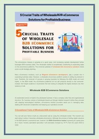 5 Crucial Traits of Wholesale B2B eCommerce Solutions for Profitable Business