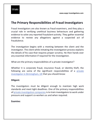 The Primary Responsibilities of Fraud Investigators