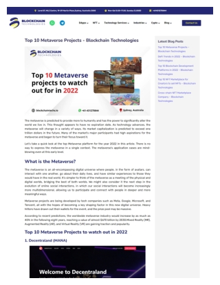 Top 10 Metaverse Projects - Blockchain Technologies