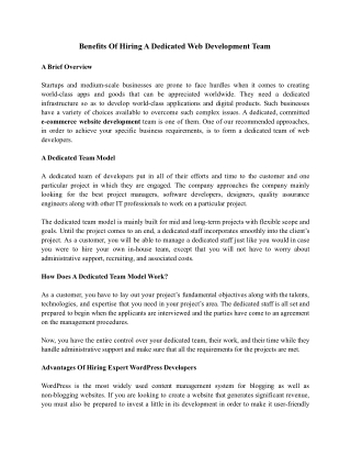 Benefits Of Hiring A Dedicated Web Development Team