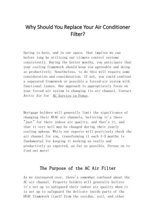 Why Should You Replace Your Air Conditioner Filter