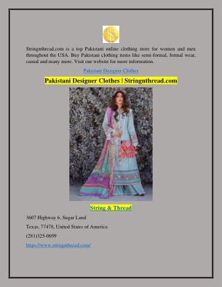Pakistani Designer Clothes | Stringnthread.com
