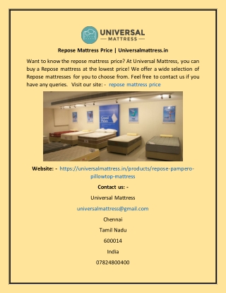 Repose Mattress Price  Universalmattress.in