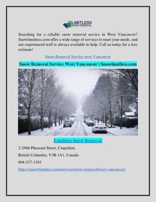 Snow Removal Service West Vancouver | Snowlimitless.com