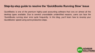 Follow the Step-by-Step Guide to Solve 'QuickBooks Slow Running' Problem