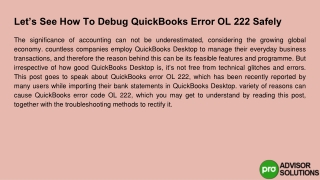 Any Way to Safely Debug QuickBooks OL 222 Error