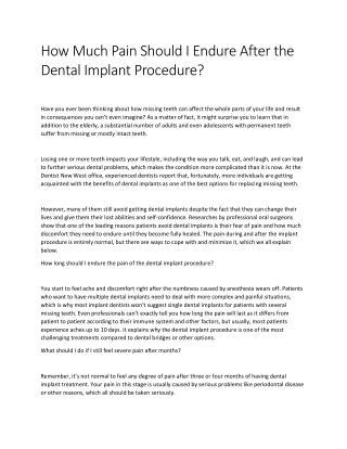 How Much Pain Should I Endure After the Dental Implant Procedure