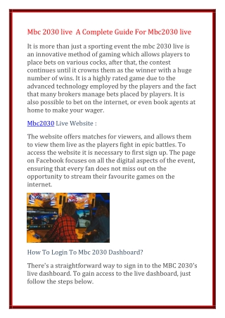 Mbc 2030 live  A Complete Guide For Mbc2030 live